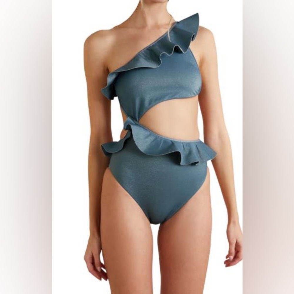 Zimmermann Blue Asymmetrical One Piece Swimsuit